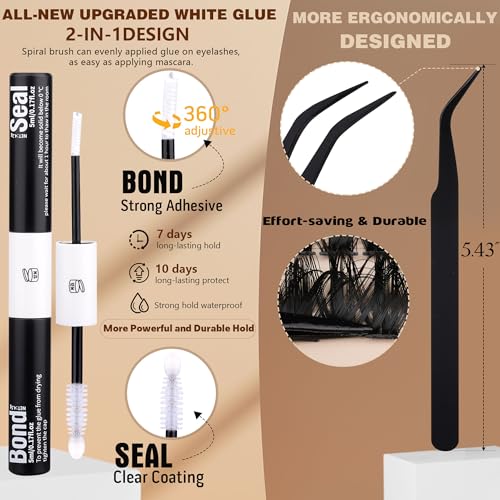 Geeneiya Volume Lash Clusters Kit DIY Lash Extension Kit D Curl Eyelash Extensions with White Lash Bond and Seal Waterproof Tweezers,10-16MM Cluster Lashes with White Lash Glue