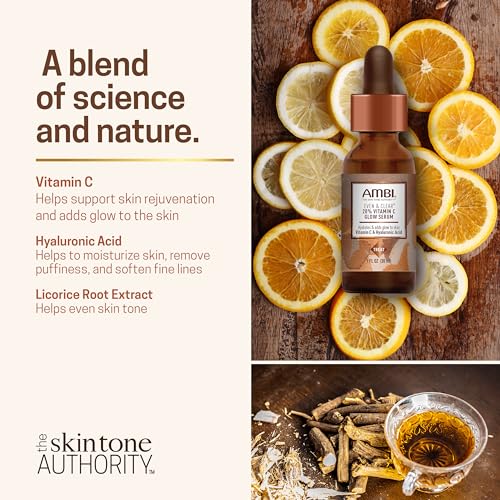 Ambi Even & Clear Vitamin C Infused Glow Serum for All Skin Types to help Cleanse Skin, Brighten Skin, Even Skin Tone, Extract, 1 Ounce