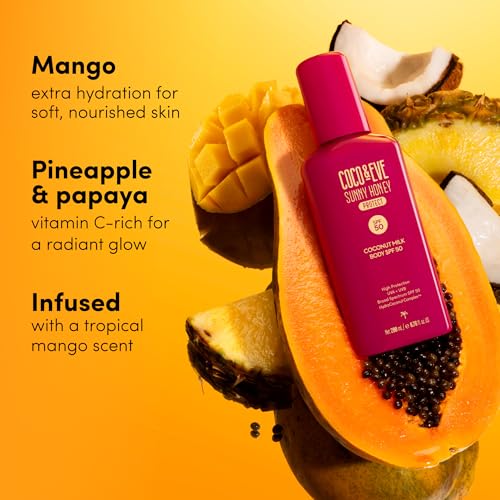 Coco & Eve Coconut Milk Body Sunscreen SPF 50 ? Broad Spectrum UVA/UVB Sun Protection, Hydrating Daily Water-Based Lotion, Lightweight, Non-Greasy, Dermatologically Tested, 6.76 Fl Oz