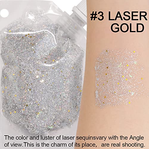 AMY'S DIARY Body Glitter Gel, Festival Glitter Halloween Costume MakeupEasy to Apply&Remove Mermaid Sequins Chunky Glitter for Body Face Hair, Long Lasting Sparkling (laser)