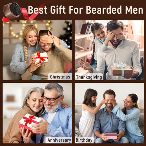 BFWood Beard Brush for Men - Boar Bristles Small and Round - Black Walnut Wood