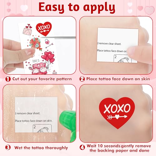 12 Sheets Valentine Tattoos, 115 PCS Heart Tattoos Temporary, Valentine Stuff, Romantic Valentines Party Favors for School Class Holiday Supplies Accessories