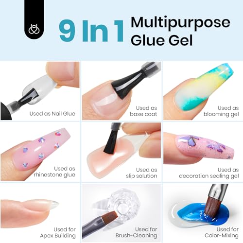 beetles Gel Polish 9 In 1 Gel Nail Glue for Clear Acrylic Nail Tips 2 Pcs 15ml Long Lasting Nail Gel Kit for False Nails Tips, Base Blooming Nail Gel, Spring Nail Art, U V Light Required