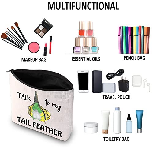 G2TUP Budgie Gift Talk To My Tail Feather Makeup Bag Budgie Lover Cosmetic Bag Budgie Mom Gift Parakeet Lover Gift Bird Watcher Zipper Travel Bag (Talk To My Tail Feather White Bag)