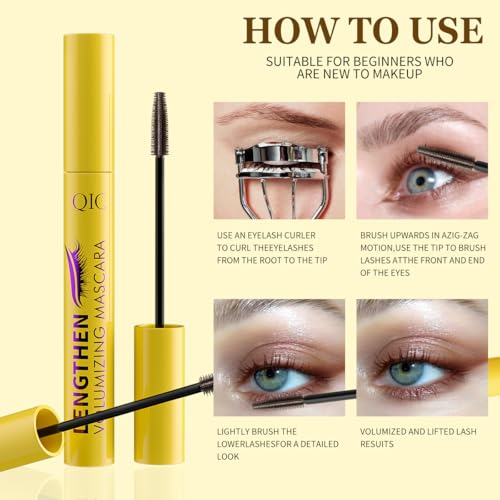 QIC Waterproof Brown Mascara, Volumizing & Lengthening, Clump-Free Defining for Natural Lashes, Smudge-Proof Long Lasting Buildable Volume, Precision Brush