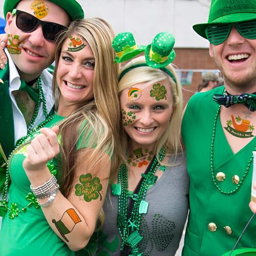 180Pcs St-Patrick's Day Temporary Shamrock-Tattoos - 60Styles Face Tattoos Lucky Irish Saint Pattys Art Makeup Party Birthday Decorations Favors Supplies Traditional Holiday Festival Gift Idea