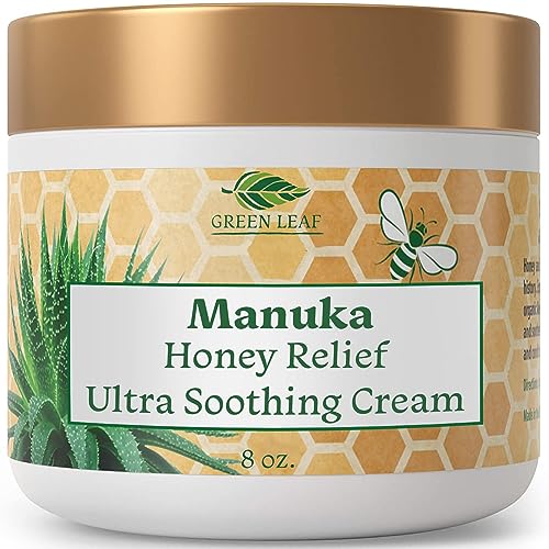 Green Leaf Naturals - Manuka Honey Face Cream - 8oz -Aloe Vera - Jojoba Oil Infused - Body Cream - Gluten Free Moisturizer for Kids & Adults - Nourishing Skin Care