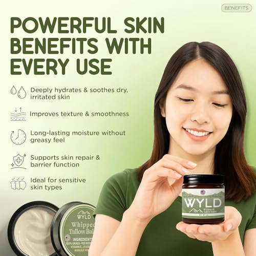 Grass-Fed Beef Tallow Balm ? 100% Natural Face & Body Moisturizer ? 4 Oz - Nourishing Skin Cream with Vitamin E, Manuka Honey & Organic Jojoba Oil ? Toxin-Free, Handmade in Small Batches