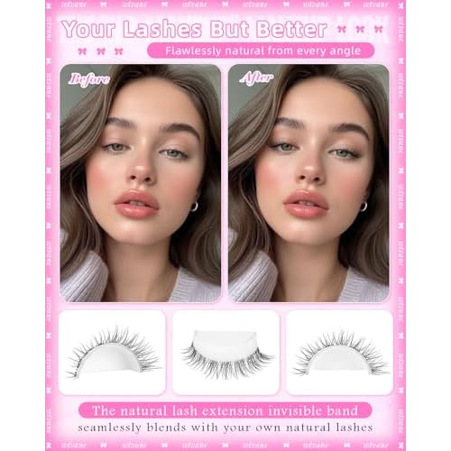 Wispy Lash Clusters Natural Cluster Eyelash Extensions 8-10mm Short Lash Extensions Invisible Band Clusters Lashes C-Curly Individual Lashes Natural Look Lash Extensions Soft Band Daily Wear