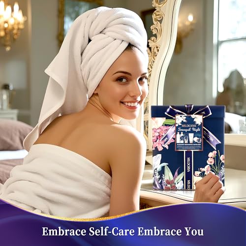 Valentines Day Gifts for Her - Spa Bath Gift Set with Body Lotion, Shower Gel, Hand Cream & Body Scrub - Lavender Chamomile Scent Self Care Gifts for Women Mom Wife Girlfriend - Relaxing Home Spa Kit