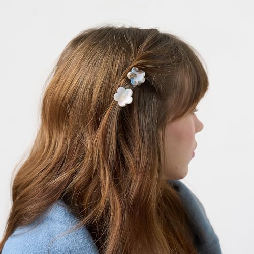 L. Erickson Honeycomb Mini Flower Hair Clips, 3-Pack ? Neutral Tortoise, Pearl, and Blue Marble Claw Clips for Effortless Everyday Styling, Updos, and Half-Up Looks