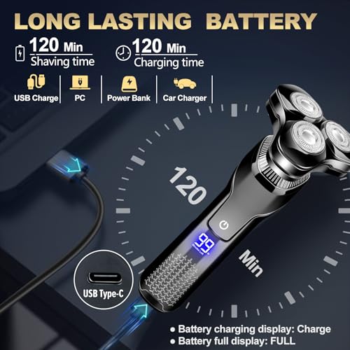 Electric Razor for Men, LED Display 100% Waterproof Cordless Razor, Wet/Dry Shaving, Electric Shaver for Men
