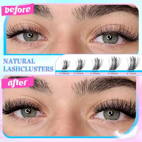 DIY Lash Clusters Extension Kit, 288pcs Natural Wispy Eyelash Clusters with Glue Tools for Home Application, 10-18mm D Curl Complete Starter Kit for Beginners