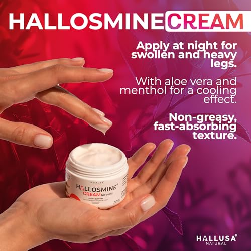 Hallusa Natural Hallosmine Leg Cream with Diosmin, Hesperidin & Horse Chestnut | Cooling Skin Care Cream with Menthol & Aloe Vera | Lightweight Moisturizing Formula | 4 oz (112g)