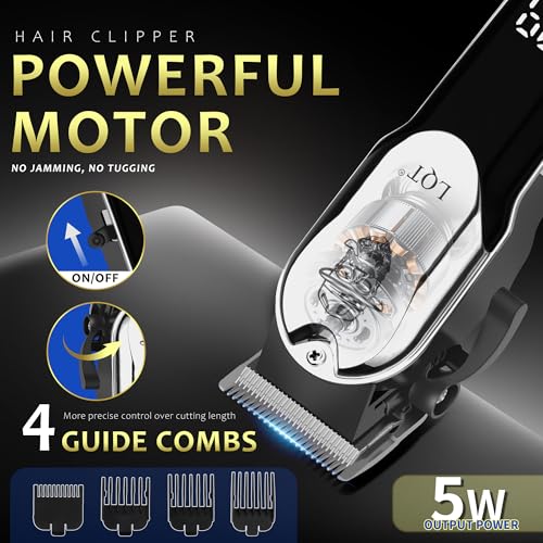 Hair Clippers for Men, 3-Piece Professional Grooming Kit Includes Hair Clipper, LED Power Display,Detail Trimmer and Nose Trimmer, Complete Cordless Set for Home Barber Use (Black)