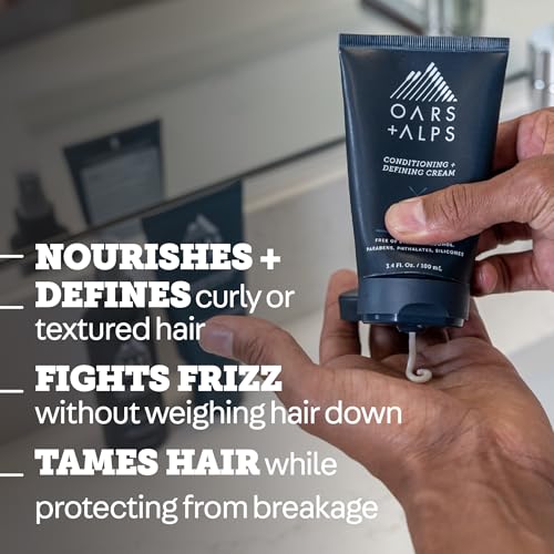 Oars + Alps Conditioning and Defining Cream, Styling Cream to Prevent Dull and Dry Hair, Moisturizing, Hydrating, Sofetening Hair Lotion with Argan Oil & Chia Seed Oil, 3.4oz
