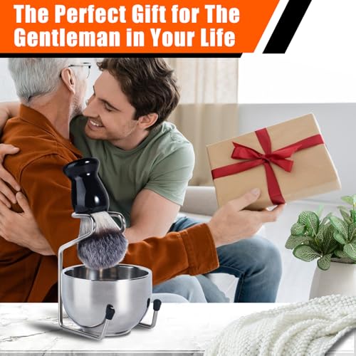 Shaving Brush, 3 In 1 Shaving Brush Set Includes Stainless Steel Shaving Stand and Bowl, Synthetic Badger Hair Shave Brush for Men's Shave Gift