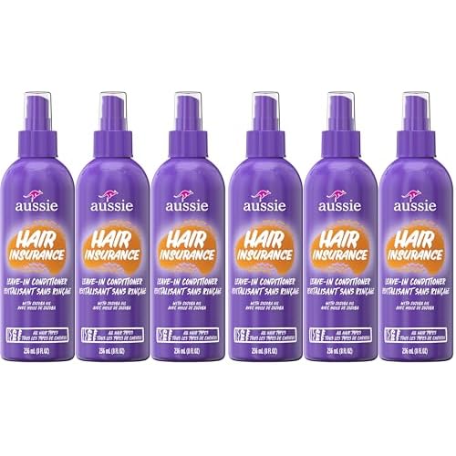Aussie Hair Insurance Leave-In Conditioner Spray,Frizz Control,Softening with Jojoba & Sea Kelp,Moisturizing Treatment for All Hair Types,Juicy Citrus,8 Fl Oz Each,(Pack of 6)