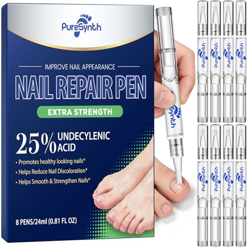 Extra Strength Nail Fungus Repair Pen (OTC Maximum Strength), 25% Undecylenic Acid + Aloe & Vitamin E, For Thick Yellow Discolored Nails,24mL (0.41 fl oz) Total, 8-Pack, Designed in USA