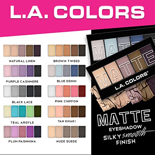 L.A. COLORS 5 Color Matte Eyeshadow Palette, Purple Cashmere CEM473 (Pack of 2)