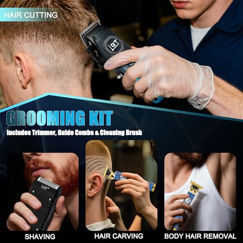 Professional Men¡¯s Grooming Kit, Barber-Grade Cordless Hair Clipper, Beard Trimmer & Shaver Set with High-Speed Motor, USB Fast Charging, LED Display, Salon & Home, Gifts for Men, Gradient Blue