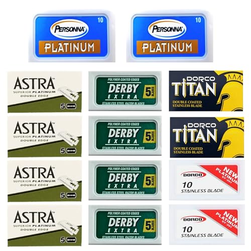Double Edge Safety Razor Blades Sampler Pack for Men (ABS-03, 100)
