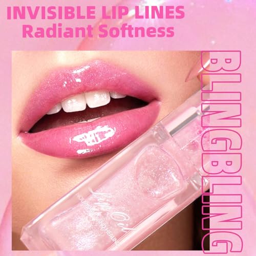 Moisturizing Nourishing Color Changing Lip Oil, Hydrating Lip Glow Oil£¬Upgraded Big Brush Head Warm Change Lip Gloss, Long Lasting Nourishing Plumping, Non-Sticky For Dry Lips (Pink, 0.23oz)