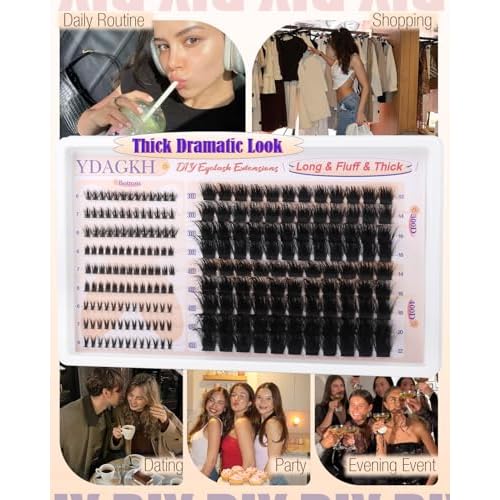 Thick Lash Clusters 300D+400D Volume Eyelash Clusters 12-22mm Long Fluff Cluster Eyelash Extensions Mega Full DIY Salon-look Wispy Lash Extension with Bottom Lashes 5 Styles 220Pcs