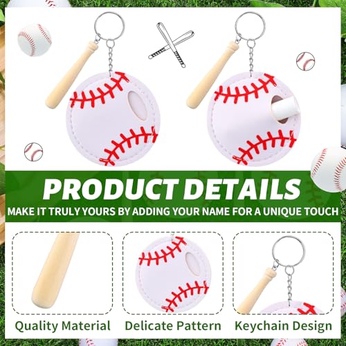 20 Pcs Baseball Team Gifts Natural Bulk Lip Balm Holder with Baseball Bat Large Hangable Keychain Set Keychains Set Gift for Team Youth Party Supplies Sports Tote Bag Cool Wallet Accessories