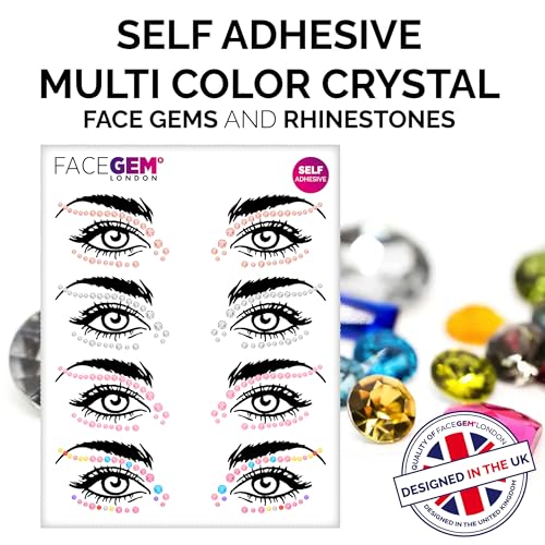 Face Gems ? Face Jewels - Self-Adhesive Rhinestone Face Jewels for Makeup, Party & Rave Looks - Eye Gems, Face Glitter, Festival Face Gems, Glitter Tattoo, Self- Adhesive Festival Gems (Multicolor)