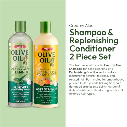 ORS Olive Oil Creamy Aloe Shampoo & Replenishing Conditioner with Aloe Vera & Orange Oil (2 Piece Set)