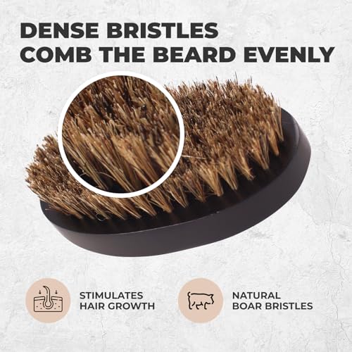GUARD&MARINE 100% Boar Bristle Beard Brush for Men ? Medium Firm Military Style Brush for Short Beard, Mustache & Waves ? Natural Wooden Handle Grooming Brush