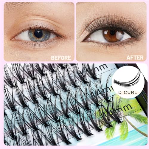200Pcs Handmade Individual False Eyelashes Thickness 0.07mm D Curl Mixed 10-12-14mm /11-13-15mm/12-14-16mm/16-18-20mm 3D Volume Cluster Eye Lashes Etensions (10-12-14mm)
