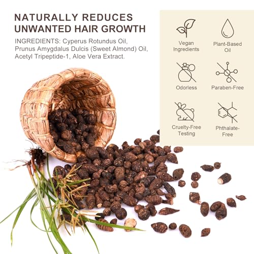 Cyperus Rotundus Oil, Natural for Hair Removal, Moisturizing Soothing Oil, Balances Skin Tone, Reduces Body Hair Growth, Sensitive Skin, Full Body, Shrink Pores, 60ml/2.02fl.oz
