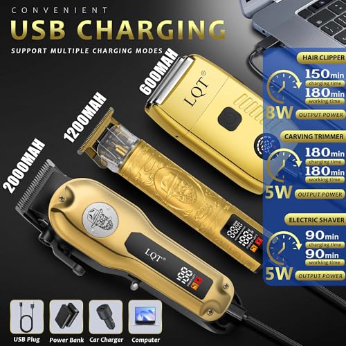 Professional Hair Clippers & Beard Trimmer for Men - Electric Razor & Grooming Kit, Rechargeable Cordless Hair Clippers for Barbers with LCD Display, Hair Cutting Kit, Gift for Men/Dad/Husband