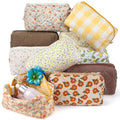 Paterr 10 Pcs Quilted Makeup Bag Bulk Cotton Floral Cosmetic Bag Women Girls Bridesmaid Gifts Cute Makeup Pouch Coquette Aesthetic Travel Toiletry Organizer(Yellow Floral,7.87 x 4.72 x 3.15 Inches)