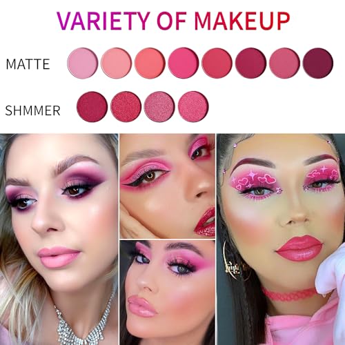 Pink Eyeshadow Palette,12 Colors Peach Matte & Shimmer Highly Pigmented Pink Mini Makeup Eyeshadow Pallet, Warm Natural Blendable Long Lasting Waterproof Small Pallets Eyeshadow for Women and Girls
