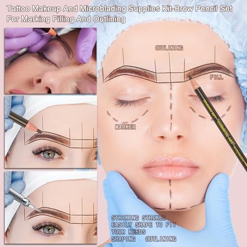 KAIQIKAIXI 6Pcs White Waterproof Eyebrow Pencils Makeup Set For Marking, Filling And Outlining, Tattoo Makeup And Microblading Supplies Kit-Hard Refills Are Easy To Color (White)