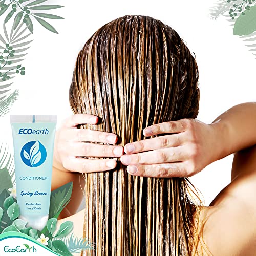 EcoEarth Hotel Toiletries Bundle (Spring Breeze, 1 oz Each, 250 Pieces) 5-Piece Set: 50 Each Round Bar Soap, Shampoo, Conditioner, Body Lotion & Body Wash - Bulk Mini Guest Amenities