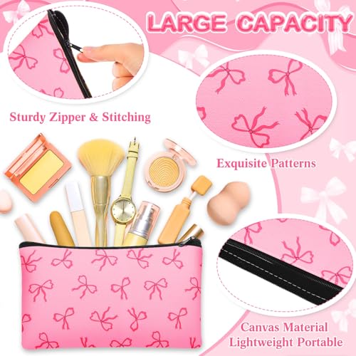 24 Pieces Funny Cosmetic Bags Bulk Make up Bags Zipper Canvas Purse Organizer Pouch Portable Travel Toiletry Pouch for Women Inspirational Gifts, 7 x 4 Inch(Bow)