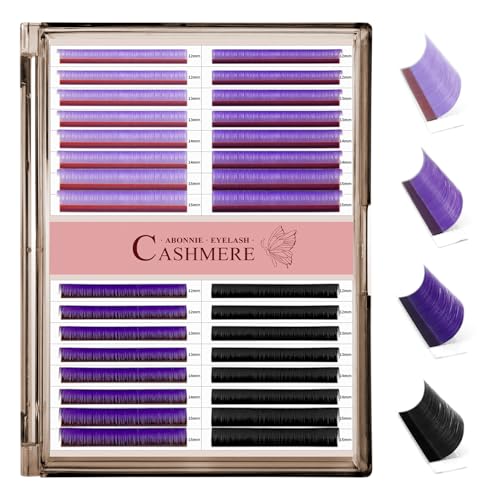 Colored Lash Extensions, 32 Rows Cashmere eyelashes, 0.07 D Curl12-15mm Mix Classic Eyelash Extensions, Single Lash Extensions for Professional Salon Use (32 Rows-Purple Ombre 0.07-D 12-15£©