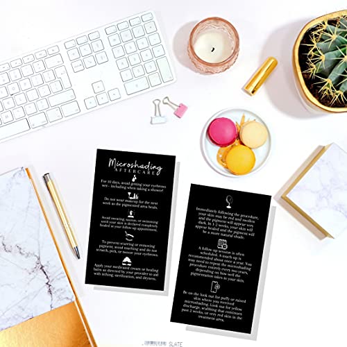 Microshading Aftercare Card | 50 Pack | 2x3.5" inches Business Card Size | Brow PMU Brow Artist Powdered Brow | Black with White Design