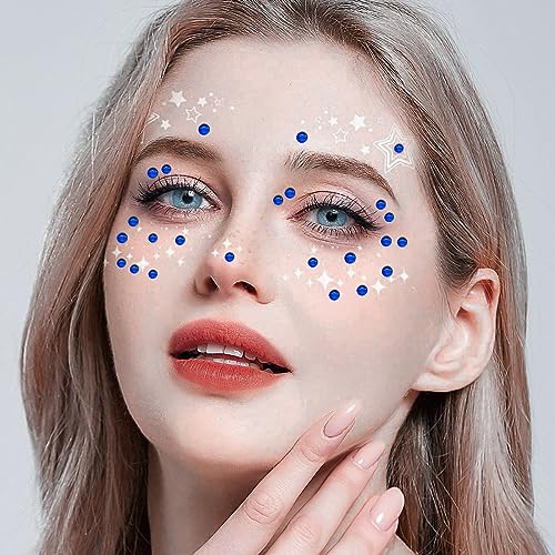 3090 Pcs Self-Adhesive Dark Blue Rhinestone Gem Stickers Hair Jewels Face Jewels Stick On Tooth Gems Eye Gems Bling Rhinestone Sticker Sheet For DIY Scrapbook Crafts Nail Body Makeup Festival 4 Size