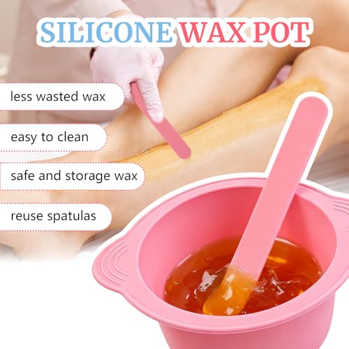 2 Pack Silicone Wax Warmer Liner with Spatula Sticks - Reusable Non-Stick Wax Pot Bowl Replacement,Wax Melt Liner for Hair Removal Waxing Supplies (Pink/Blue)