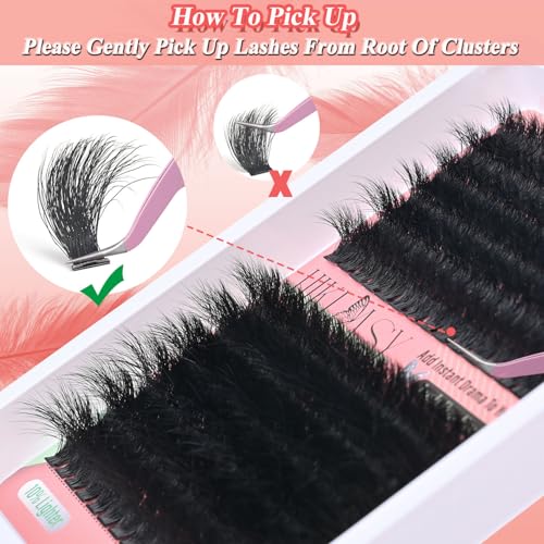 Lash Cluster 260D Full Volume Cluster Lashes Bold 12-18mm Mega Lash Clusters Supplies Wispy D Curve False Eyelashes Clusters Reusable DIY Salon Look Eye Lash Clusters Extension By Hiklasy