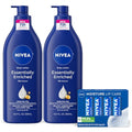 NIVEA Skin Care Set, Essentially Enriched Body Lotion Pack (2 x 16.9 Fl Oz) + Moisture Lip Care Lip Balm Set (4 x 0.17 Oz), Dermatologically Tested for Skin Compatibility