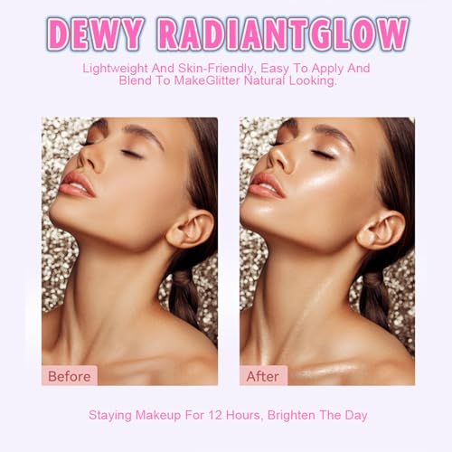 2pcs-Highlighter Stick Makeup, Shimmer Stick for Face & Body, Easy Blend & Long Lasting, Multi-Use Cream Highlighter Makeup for All Skin Types(#02+#03)