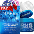 MAREE Bundle - Sheet Moisturizing Masks & Glycolic Acid Peel Pads - Collagen & Hyaluronic Acid, Salicylic Acid & Vitamins E, B3, B5 - Hydrating Skin Care Mask & Face Pads with Deep Cleaning Effect