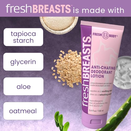 Fresh BREASTS Anti Chafe Cream Lotion to Powder, 3.4oz - Chafing Deodorant for Women, Inner Thighs & Areas that Sweat, No Talc, Aluminum and Fragrance