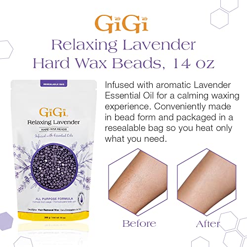 GiGi Relaxing Lavender Hard Wax Beads with Multi-Purpose Wax Warmer - Adjustable Temperature Control, 14 oz Refill Can